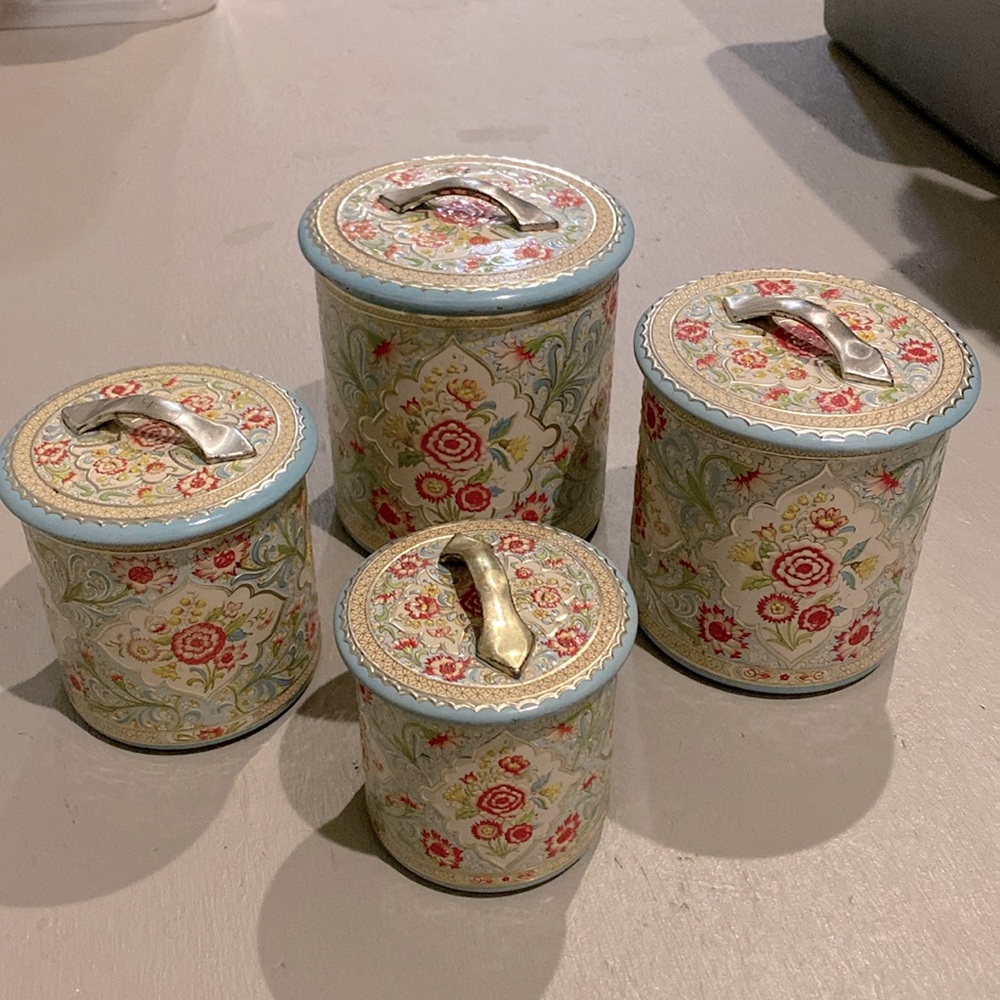 Vintage Aluminum Floral Canister Set from Holland